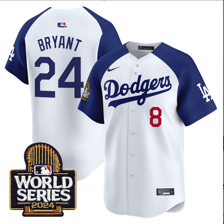 Men MLB Los Angeles Dodgers #24 Bryant white 2024 World Series Champions Patch Limited Jersey20241105 style 2->los angeles dodgers->MLB Jersey